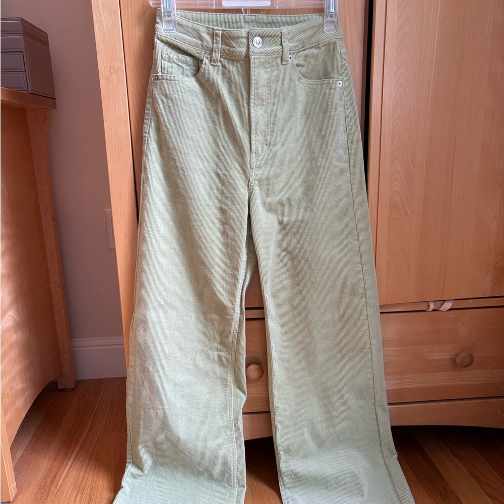 Spring Green Corduroy Wide Leg Pants-H&M
